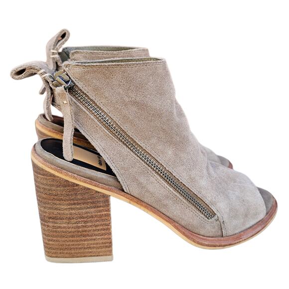 Open Toe Bootie Dolce Vita Phenix Size 8 Tan Suede Leather Heeled Ankle Boots - Picture 6 of 13